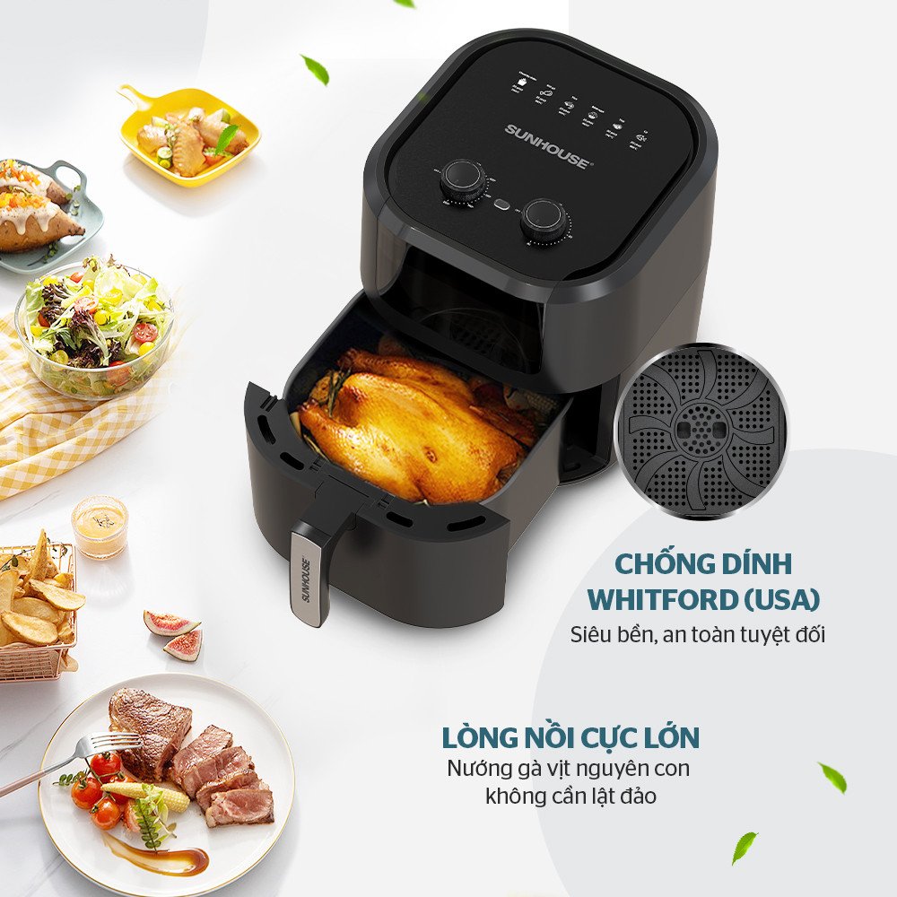 Nồi chiên không dầu vuông SHD4036 với thiết kế đen nhám bo tròn sang trọng