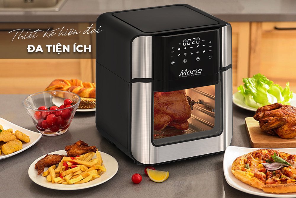 Nồi chiên không dầu vuông SHD4088 với thiết kế sang trọng, tông màu đen bạc hiện đại