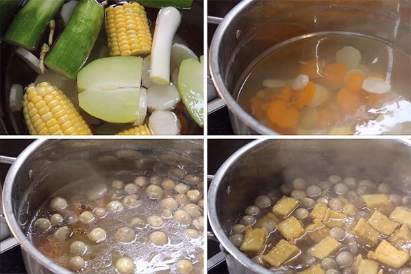 Nồi nước dùng chay trong veo, ngọt thanh từ rau củ hầm