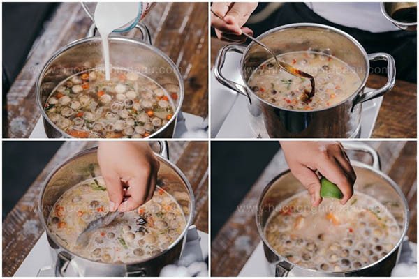Nồi súp Tom Yum đang sôi với tôm, nấm và nước cốt dừa béo ngậy