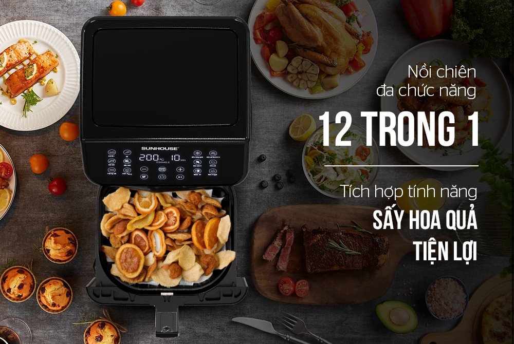 Nút điều khiển chế độ sấy hoa quả trên nồi chiên không dầu