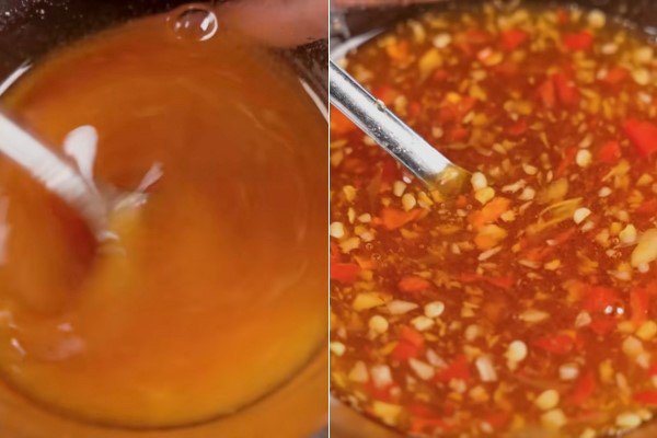 Pha nước xốt chua ngọt đặc trưng cho món bò tái chanh