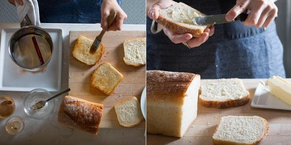 Phết bơ mật ong đều lên mặt bánh mì trước khi nướng