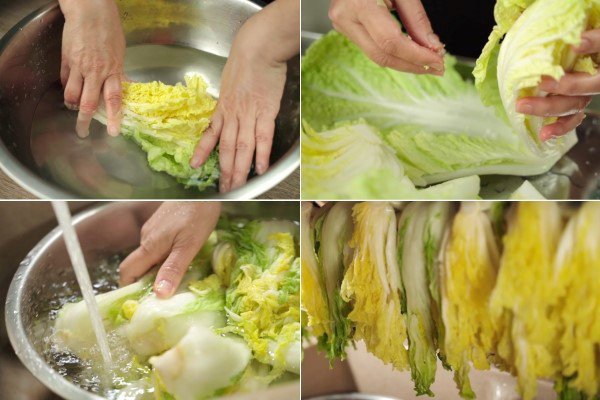 Quá trình sơ chế cải thảo làm kim chi