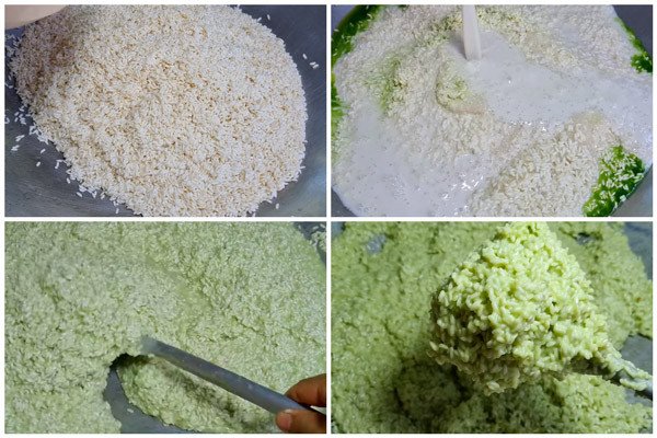 Quá trình xào nếp với nước cốt dừa làm nhân bánh tét chuối