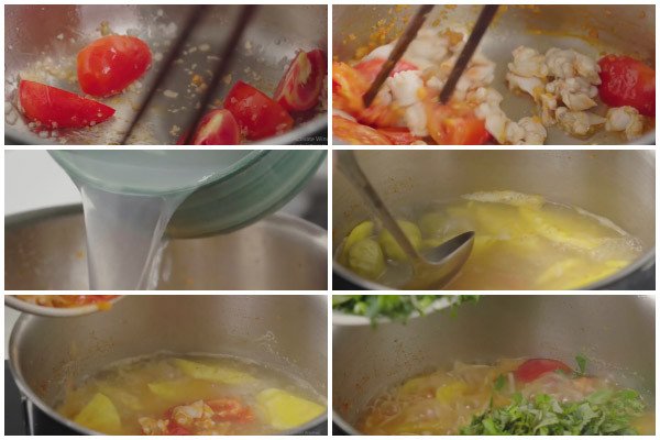Quy trình nấu canh ngao dứa chua