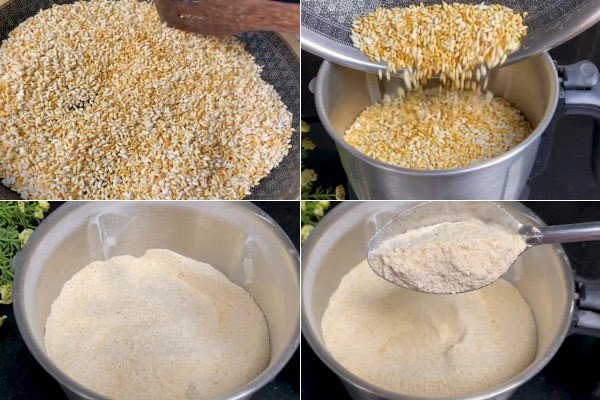 Rang gạo trên chảo nóng để làm thính