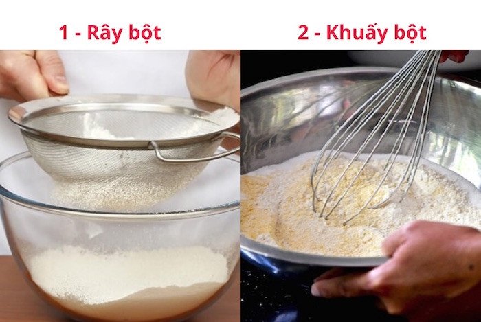 Rây bột mì và trộn đều cho món bánh quy chuẩn vị