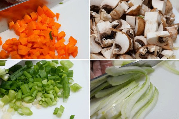 Sơ chế các loại rau củ chuẩn bị làm cơm chiên chay