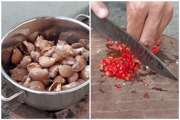 Sơ chế các nguyên liệu cơ bản theo hướng dẫn để chuẩn bị nướng ốc tỏi