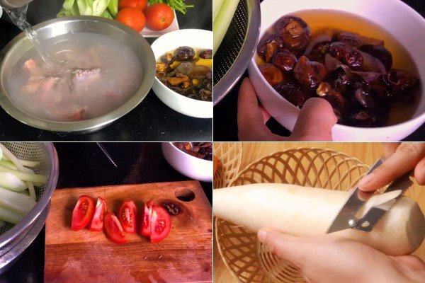 Sơ chế các nguyên liệu trước khi làm bún bung Hà Nội