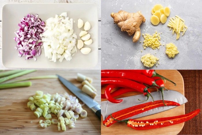 Sơ chế các nguyên liệu tươi khác để luộc và ướp thịt gà