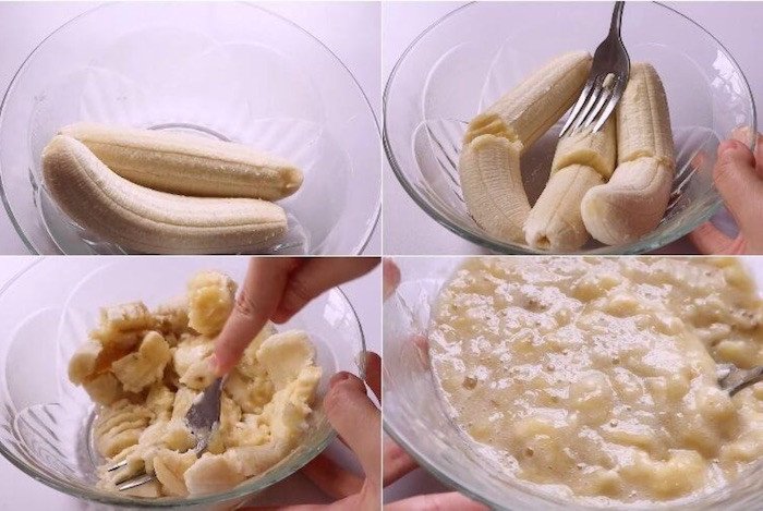 Sơ chế chuối trước khi làm bánh chuối yến mạch bằng nồi chiên không dầu