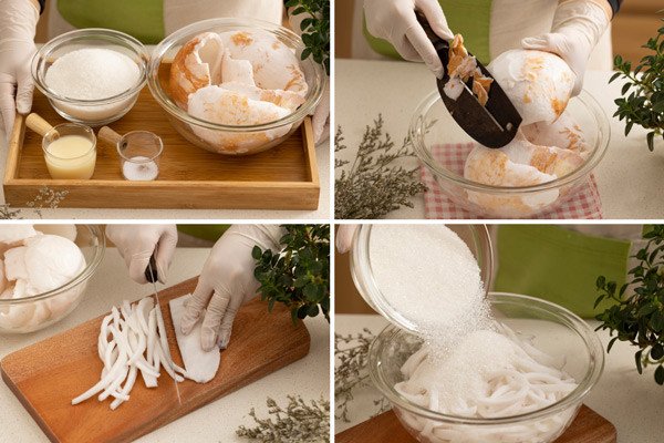 Sơ chế cơm dừa tươi để làm sinh tố dừa tại nhà