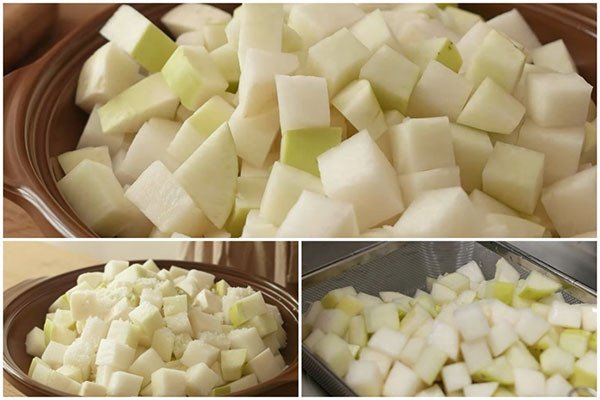 Sơ chế củ cải trắng sạch sẽ để làm kim chi củ cải