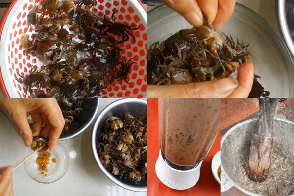 Sơ chế cua đồng làm canh cua mồng tơi