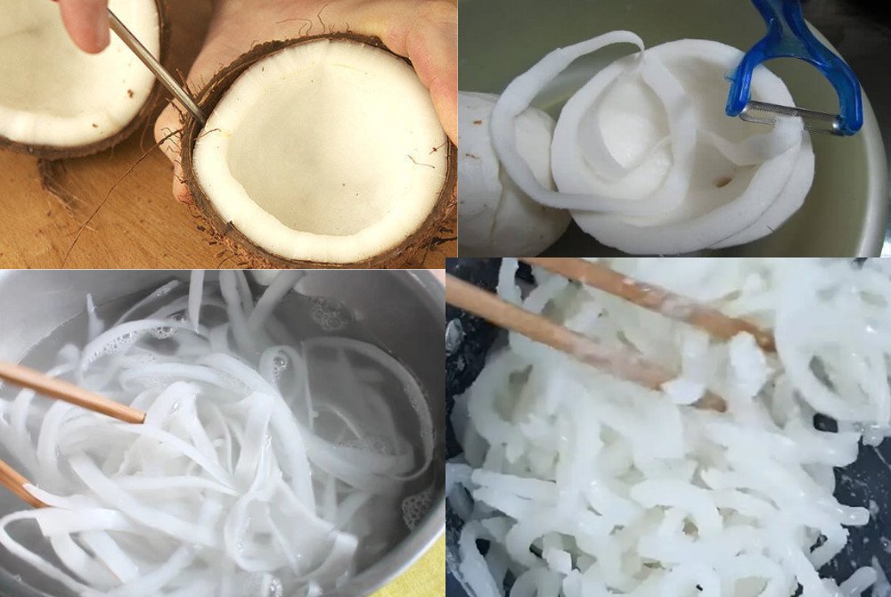 Sơ chế dừa để sấy khô bằng nồi chiên không dầu