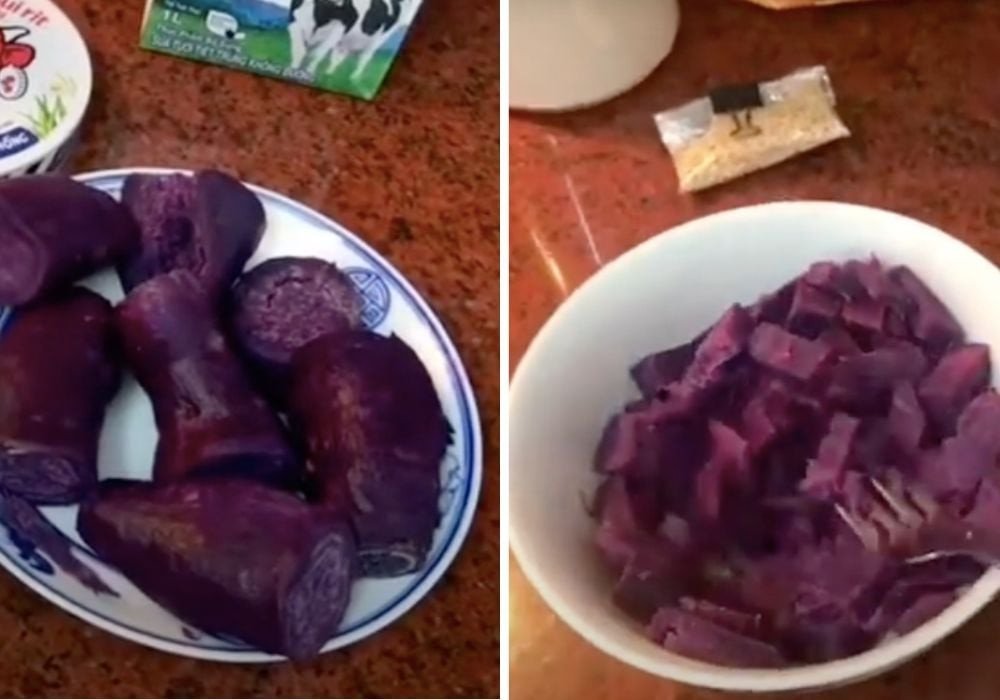 Bánh Khoai Lang Phô Mai Tím Thơm Ngon Nồi Chiên Không Dầu Sơ chế khoai lang tím