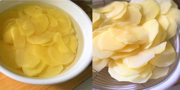 Sơ chế khoai tây cắt lát mỏng đều