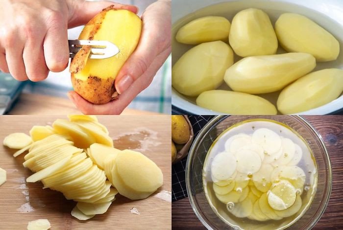 Sơ chế khoai tây tỉ mỉ cho món snack khoai tây không dầu