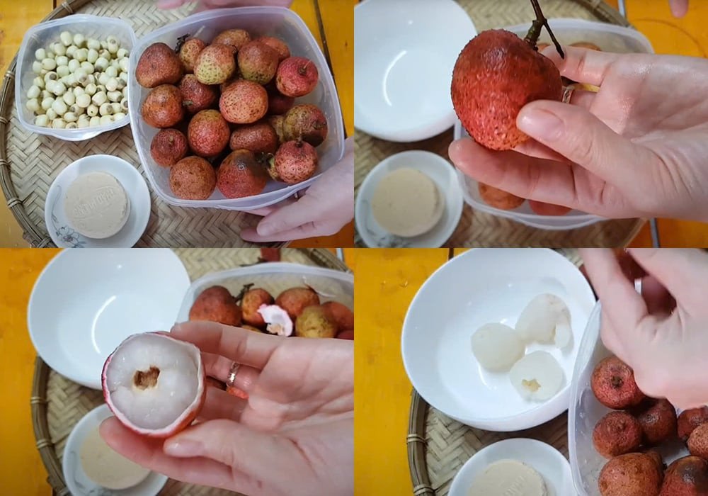 Sơ chế kỹ lưỡng nguyên liệu chè vải hạt sen trước khi nấu