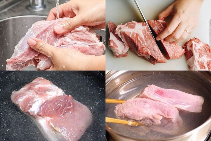 Sơ chế miếng thịt heo sạch sẽ trước khi tiến hành ướp và xíu thịt bằng nồi chiên không dầu.