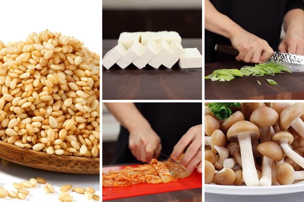 Sơ chế nguyên liệu làm món canh kim chi chay Hàn Quốc