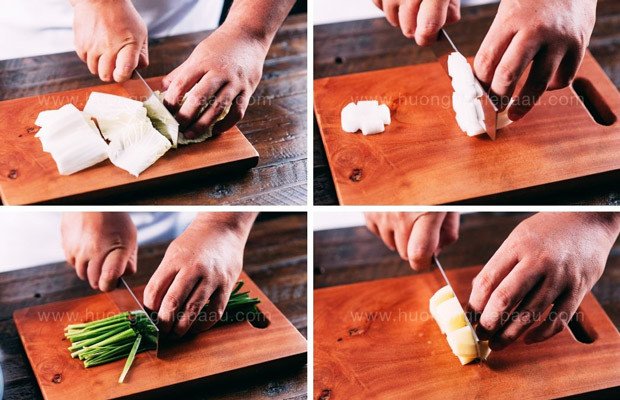 Sơ chế rau củ tươi sống cho món lẩu kim chi Nhật Bản