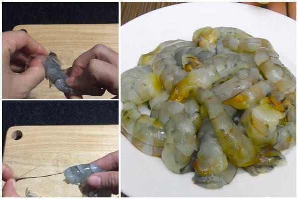 Sơ chế tôm tươi sạch sẽ để nấu canh bầu
