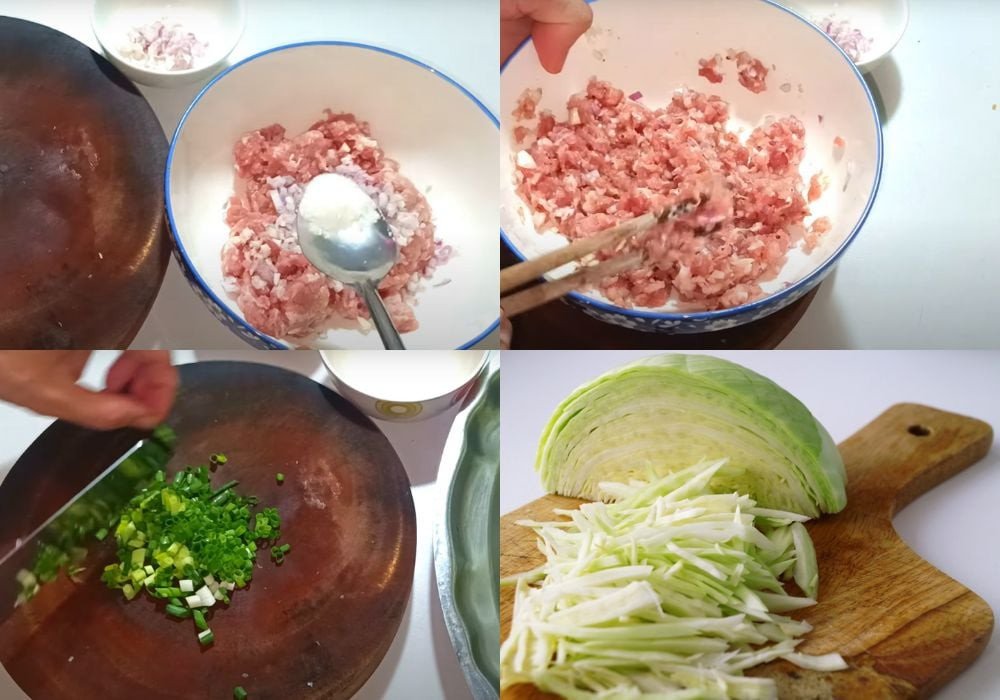 Sơ chế và tẩm ướp thịt băm để nấu canh bắp cải
