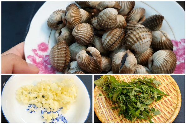 Sò huyết tươi sống và tỏi băm nhuyễn chuẩn bị cho món sò huyết xào tỏi
