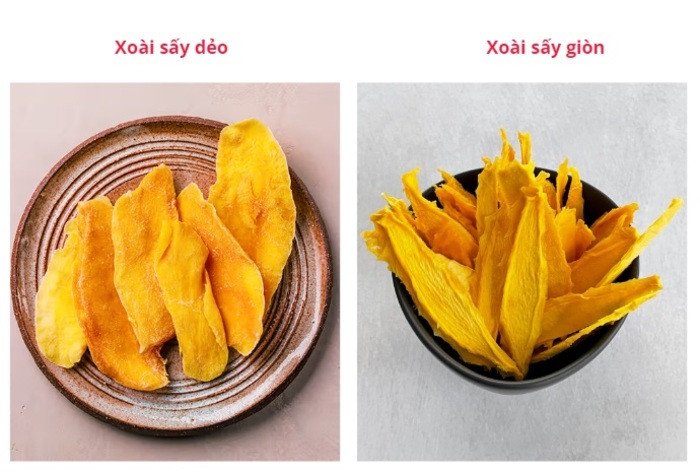 So sánh kết cấu xoài sấy dẻo và xoài sấy giòn sau khi chế biến