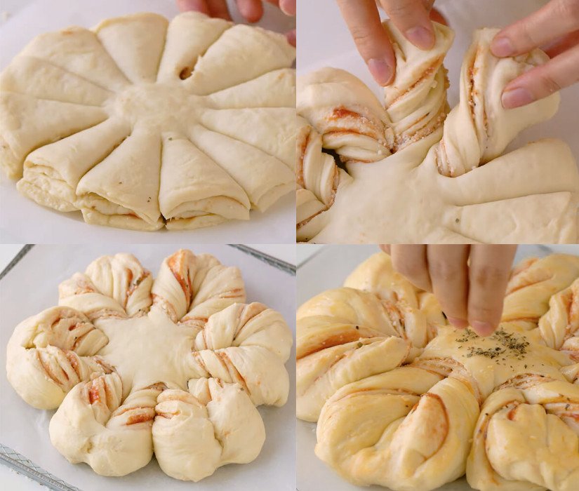Tạo hình bánh mì bông tuyết xoắn ốc độc đáo trước khi nướng