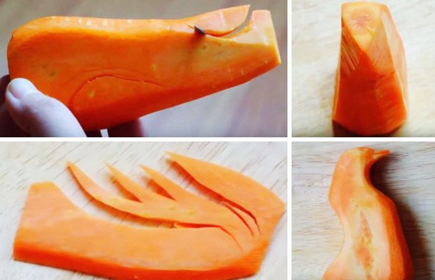 Tạo hình đầu chim phượng từ cà rốt