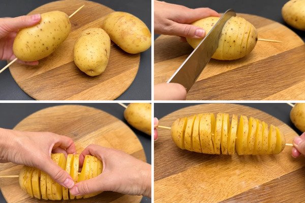 Tạo hình khoai tây lốc xoáy thủ công bằng dao và xiên
