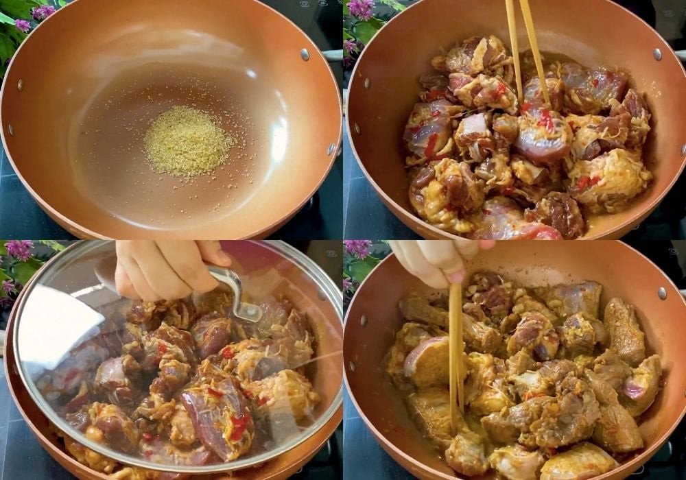 Thắng nước màu và xào thịt bò