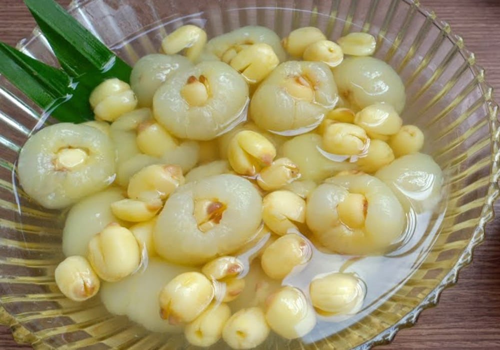 Thành phẩm chè vải hạt sen sánh mịn thơm lừng