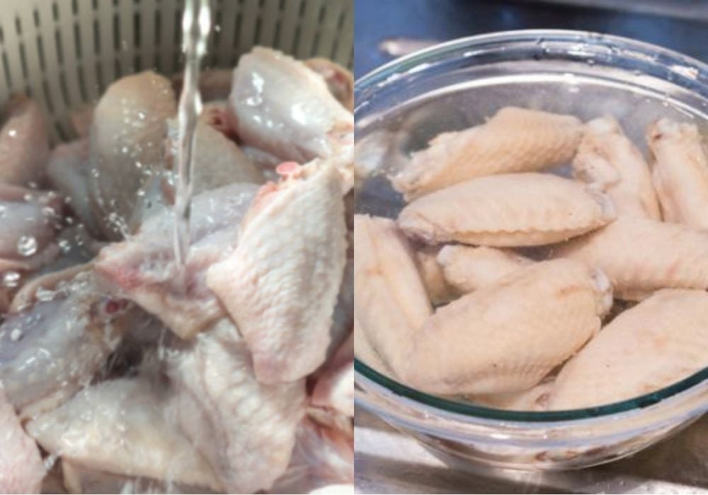 Thao tác sơ chế cánh gà sạch sẽ trước khi ướp