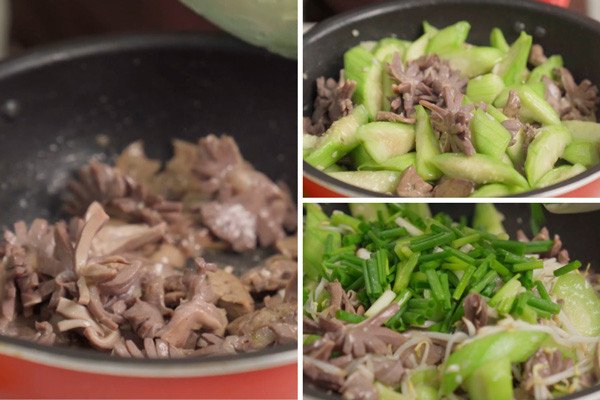 Thao tác xào mướp nhanh tay trên chảo để giữ độ giòn và màu xanh