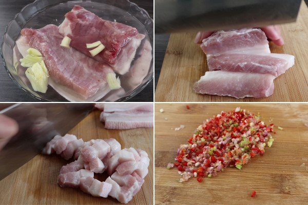 Thịt ba chỉ được làm sạch để kho tiêu