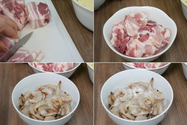 Thịt ba chỉ và tôm tươi làm nhân bánh xèo miền Tây hấp dẫn