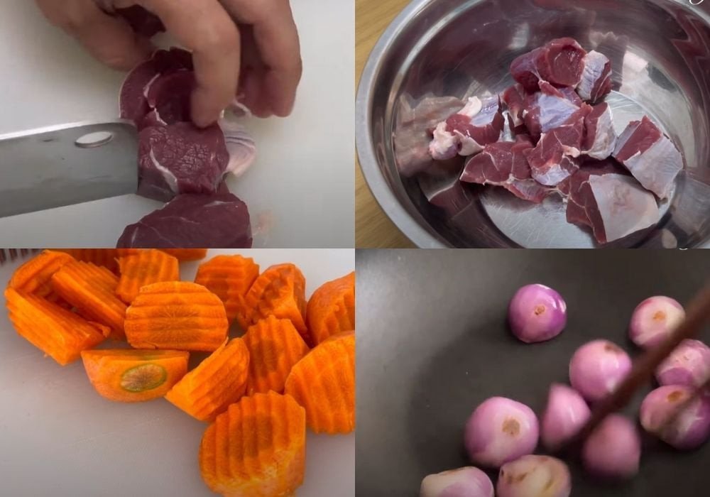 Thịt bắp bò và rau củ đã sơ chế sẵn sàng nấu