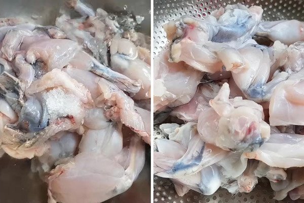 Thịt ếch đã làm sạch và sơ chế cẩn thận trước khi chế biến mì Quảng