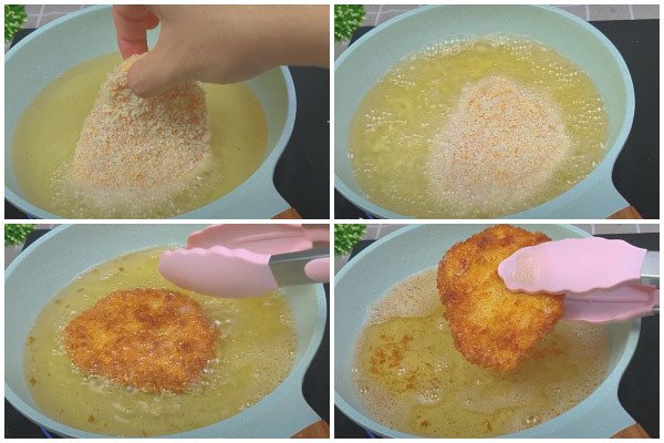 Thịt heo chiên vàng ươm để làm cơm cà ri Nhật Bản
