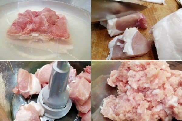 Thịt heo đã sơ chế và chuẩn bị xay