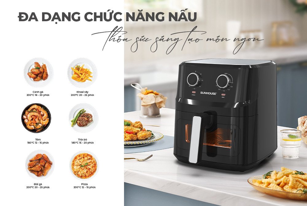 Thực đơn nấu nướng đa dạng với nồi chiên không dầu tiện lợi