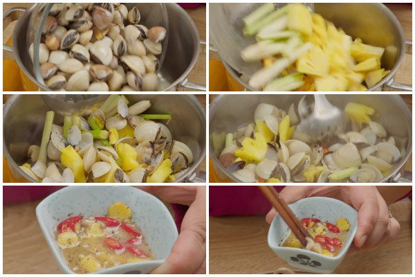 Thực hiện hấp ngao với dứa và sả