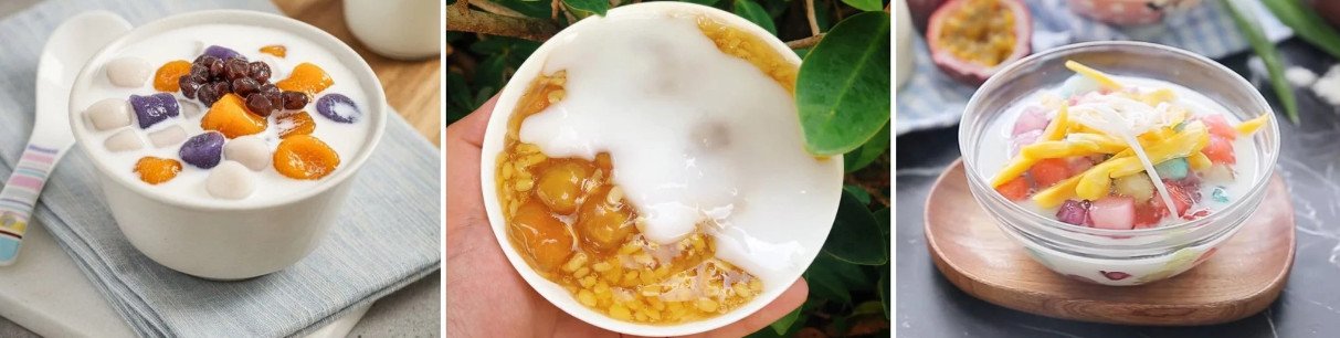 Tô chè thanh mát với những viên topping bột năng trong veo