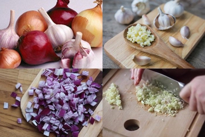 Tỏi, sả, hành tím băm nhỏ để chuẩn bị sốt ướp thịt vịt thơm lừng