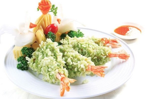 Tôm chiên cốm xanh giòn rụm hấp dẫn